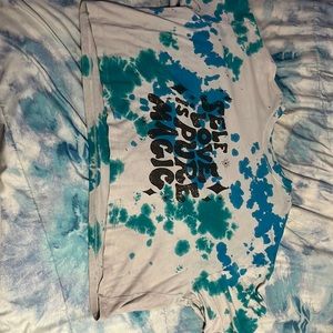 Blue and green tie-dyed cropped shirt